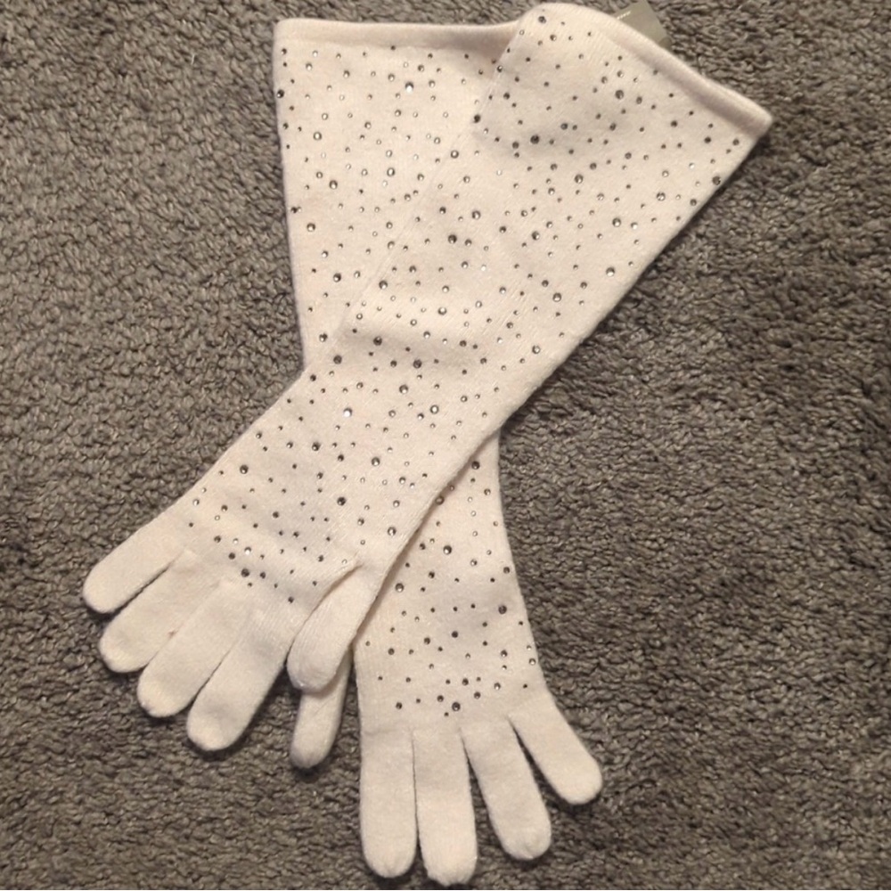 JCREW Elegant White Rhinestone Gloves